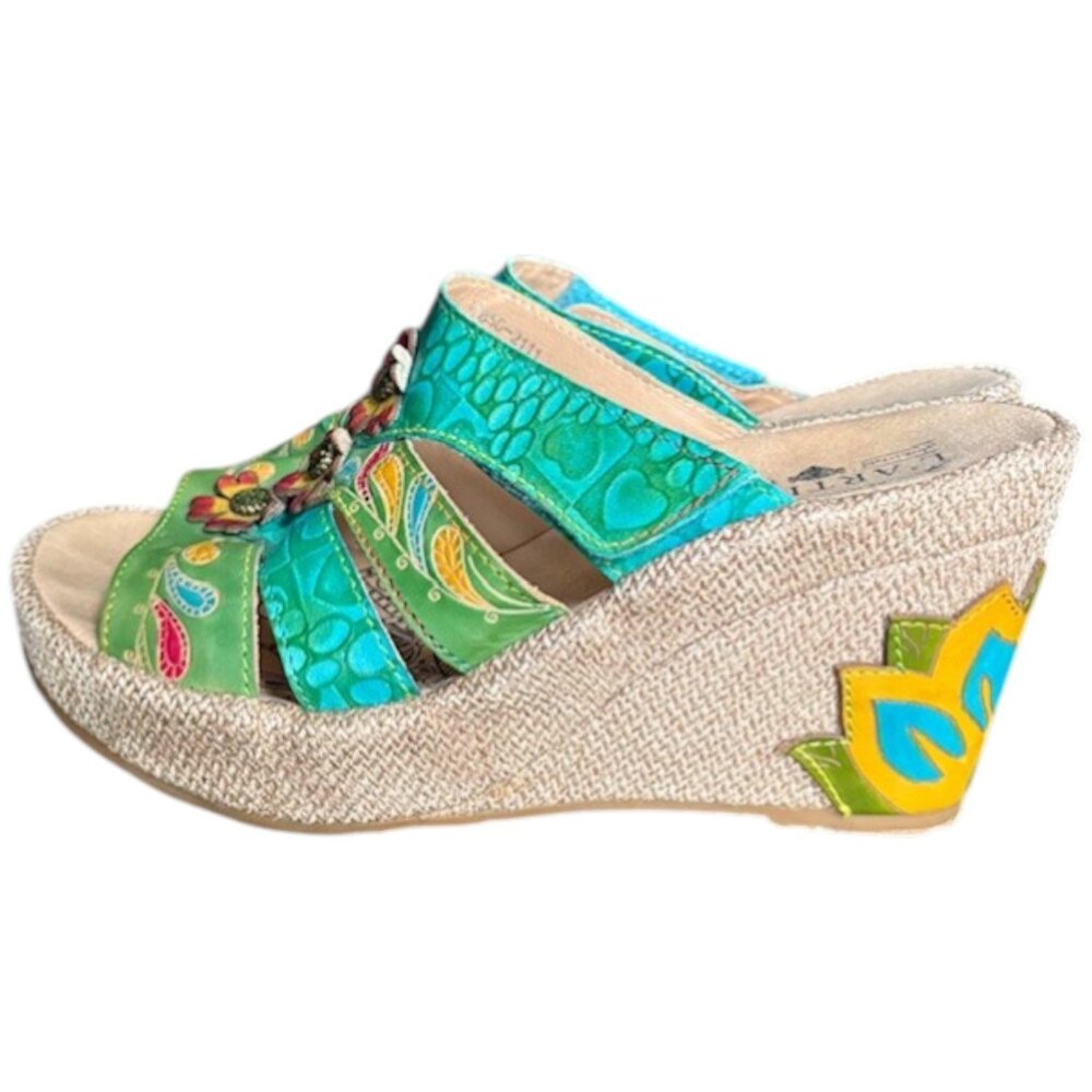 Spring Step L'Artiste Floral Embrace Slides - Turquoise/Multi - 40 - Picture 3 of 13